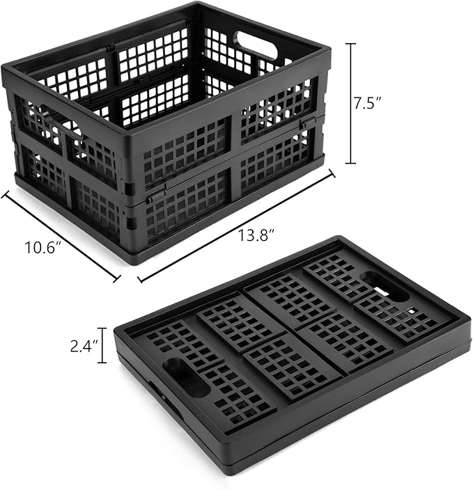 16L Plastic Collapsible Storage Crates,Folding Crates Storage,Pack of 4,Black