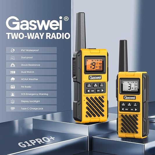 G1pro+ IP67 Waterproof Walkie Talkies Long Range for Adults, Heavy Duty Two Way Radio with FM Radio,VOX,SOS & NOAA Weather Alerts,USB-C Rechargeable