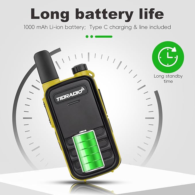 TIDRADIO TD-M11 Walkie Talkies Waterproof IP67 FRS Long Range Two Way Radio with LED Display,NOAA Weather,Walky Talkiy for Industry, Security Work (2 Pack) Black ＆ Yellow