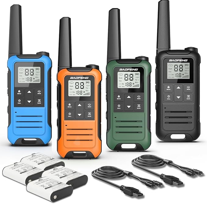 BAOFENG Walkie Talkies Long Range for Adult, 4Pack Rechargeable Walkie Talkie FRS Two Way Radio 1400mAh Li-ion Battery ，USB-C Cable， NOAA with Flashlight for Camping Family