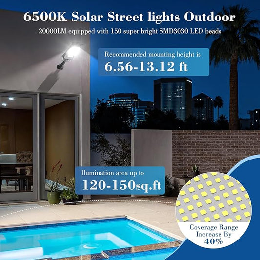 Solar Lights Outdoor, IP66 Waterproof Motion Sensor Powered Solar Street Light, 6500K Dusk to Dawn LED Flood Light with Remote Control, Commercial Area Lighting for Yard Parking Lot (2 Pack)