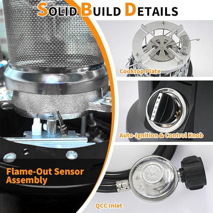2-in-1 Portable Propane Heater Indoor & Outdoor & Stove, 13000 BTU Propane Tent Heater for Camping, ODS/Tip-Over/Flame-Out Safety, 360° Heat, Cooktop for Boiling Water/Heating Food, Regulator Hose