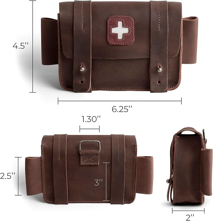 Hide & Drink, Empty First Aid Bag, Mini Medical Storage Pouch, Rectangular Bag for Survival Kit, Full Grain Leather, Handmade