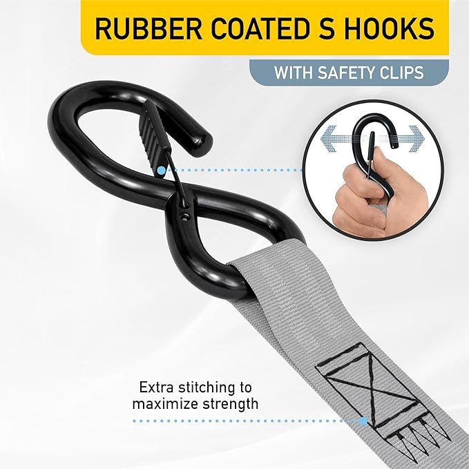 AUGO Retractable Ratchet Straps | 2 Heavy Duty Ratchet Straps Self Retractable Tie Downs with Soft Loops & Storage Bag for Motorcycle, Truck, Trailer, Cargo Van | 1200 Lb Break Strength 1” x 10’