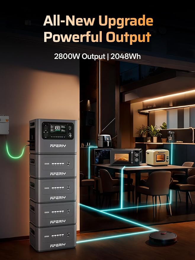 AFERIY 2800W Portable Power Station,P280 with 2pcs 400W Solar Panel,120V 2048Wh LiFePO4 Battery Backup,Solar Generator for Home Use,Outdoor Camping,Power Outage,Camping,RV,Emergencies