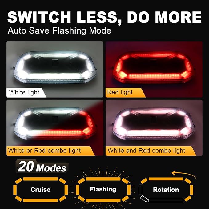 Agrieyes Magnetic Strobe Light for Trucks, 68 LED Amber Emergency Light Bar for Vehicles, Smoked LENS Beacon Flashing Warning Security Caution for Plow Snow Trailer Tractor Safety Waterproof White Red