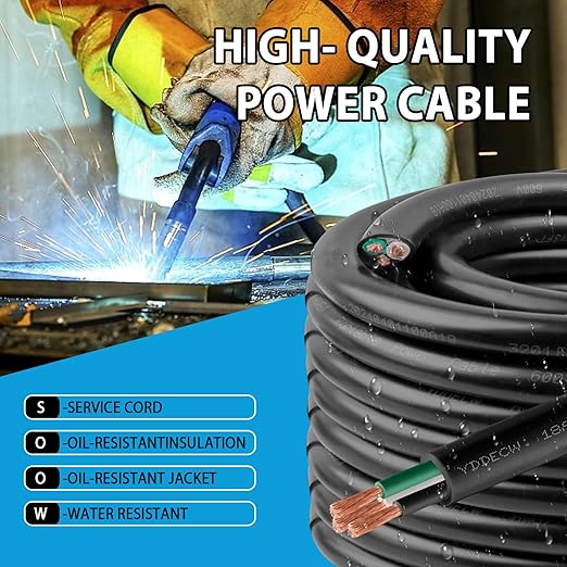 50ft 18/3 18 AWG Portable Power Cable (3 Conductor) - SOOW 600V 18 Gauge Electric Wire for Motor Leads, Portable Lights, Battery Chargers and Machinery - 3 Conductor - 50 Feet Electrical Cord