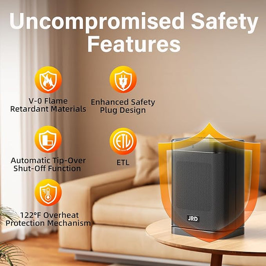 1500W PTC Space Heater Indoor with 80°Oscillation, Thermostat, 12h Timer, Fast Heat, Eco Mode, Remote, Small Quiet Safe Room Electric Heater, Portable Desk Heat for Office Bedroom Home