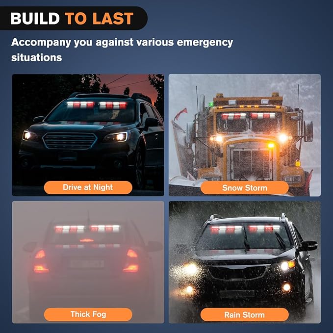 Nilight 32LED Red White Emergency Dash Strobe Lights with Controller Suction Cups Warning Hazard Interior Front/Rear Windshield Deck Split Light Bar for Truck Construction Vehicles