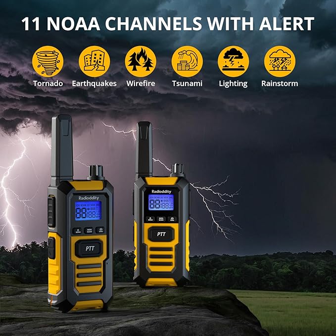 Radioddity HD-1 IP67 Waterproof Floating Walkie Talkies, Heavy Duty Long Range Two Way Radio w/ 2400mAh Battery One-Key Group Call, Vibrate Alert, SOS, Dual PTT, for Construction Hunting, 4 Packs