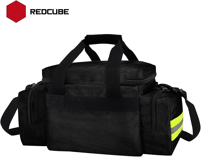 REDCUBE Emergency Bag,First Aid Bags Empty,Professional Emergency Responder Trauma Bag Medical Bag with Multiple Compartment Kit Carrier for EMT, EMS, Paramedics(Black)(Bag only)