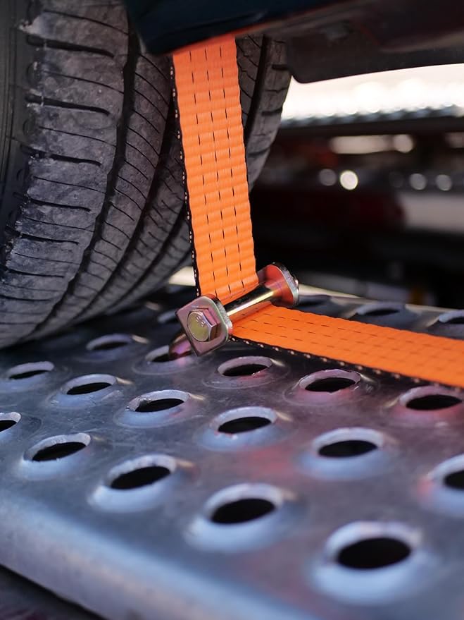 D.A.S. Car Hauler Straps - 3333lb Load Limit, Set of 4 Wheel Tie Down Straps for Car, Truck, and UTV Transport, Secure Car Tie Dow, Three Cleat Design | Orange Color