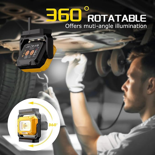 2 Pack Magnetic Work Light, 1500LM led work light, 4000mAh Rechargeable Work Light with 360°Rotating Magnetic Stand & Hook, 15 Modes, Magnetic flashlight for Car Repairing/Emergency/Camping