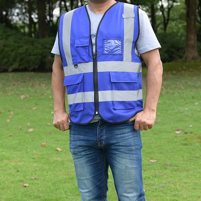 zojo High Visibility Safety Vests With Pockets,for Outdoor Works, Cycling, Jogging, Walking,Sports - Fits for Men and Women Pack of 10 (XXL-Blue)