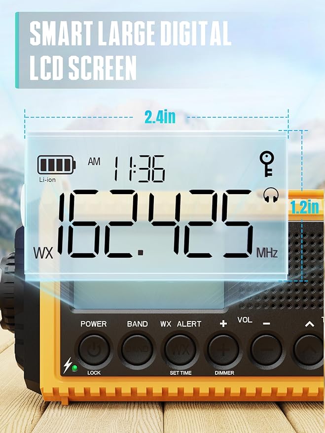 5000 Emergency Weather Radio- Portable Radio AM/FM/SW/NOAA with USB Charger, Rechargeable Battery Powered Solar/Hand Crank Radio with Flashlight, Large Backlit LCD Display, Headphone Jack, SOS Alarm