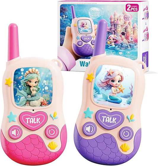 Walkie Talkies Toys for Girls:Mermaid Toys 2 Pack Birthday Gifts for 3 4 5-7 8 Year Old Girls Toy for 4 5 6 7 8-10 Year Old Camping Outdoor Games,Christmas Stocking Stuffers for Girls Kids