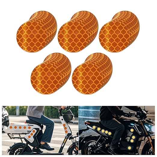 Non Fading Orange Reflective Stickers 1-inch Diameter Round Reflector, Outdoor Waterproof High Visibility Warning Adhesive Tape (50 Pcs)