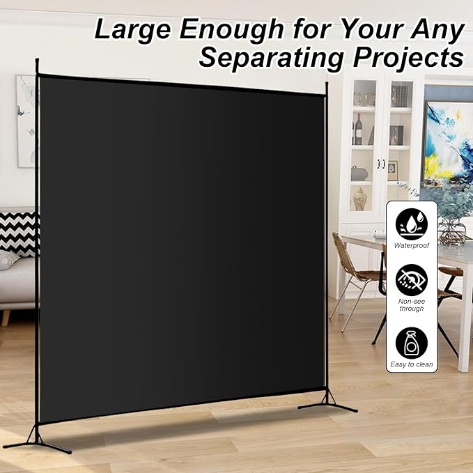 Single Large Panel Room Divider, 6 Ft Tall Privacy Screen Room Divider,Freestanding Room Partition Wall Divider,Lightweight Room Divider Screen for Home Office,69''W x 70''H, Black