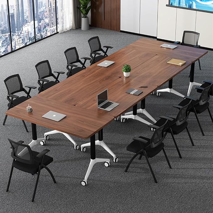 Conference Table, Folding Conference Room Tables with Flip-Top Design, Mobile Rectangular Modular Tables for Office Meetings and Training Sessions (Walnut, 47.2×15.7×29.5in)