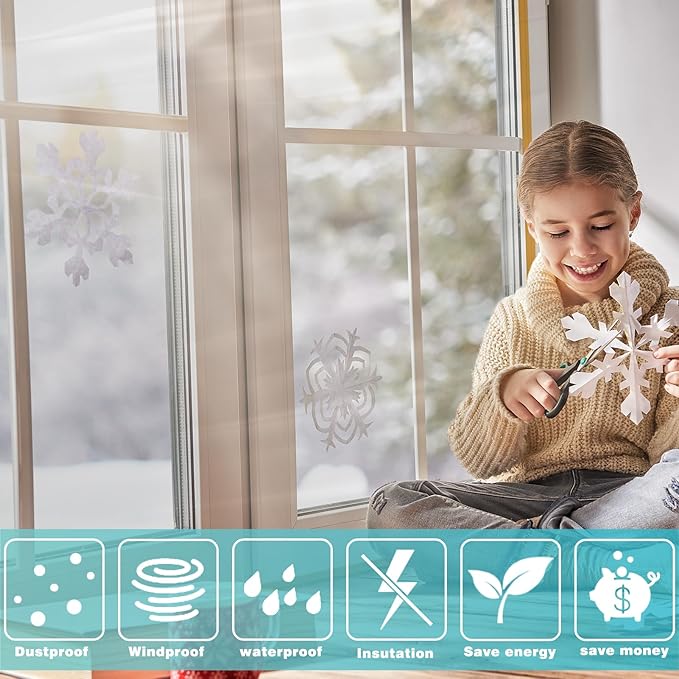 110'' x 394'' Window Insulation Kit, Window Insulation for Winter, POF Window Sealer for Winter, Insulates Indoor Windows Keep Warm for Weatherproofing Window Film for Winter Window Covering-1PCS