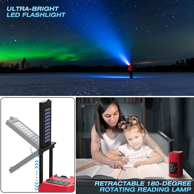 Emergency Weather Radio NOAA AM FM WB with 4000mAh Rechargeable Radio, USB Solar Hand Crank Charging, Flashlight, SOS Alarm, Reading Lamp Portable for Outdoor Indoor Emergencies, 2 Pack