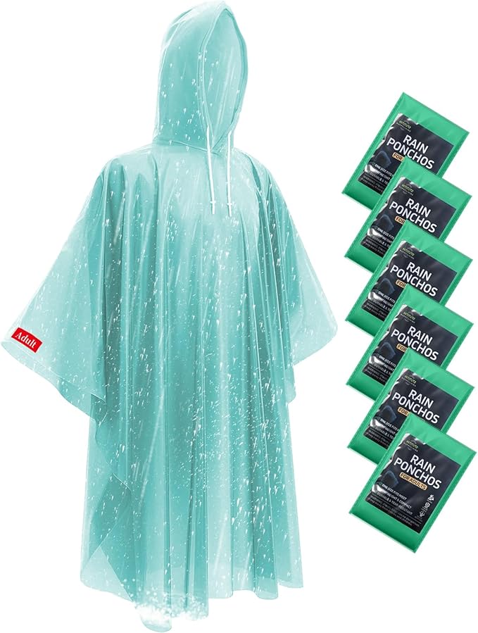 Hitituto Rain Ponchos for Adults - Extra Long Emergency Poncho with Hood, 6/12/24 Family Pack Raincoat, Home Survival Kits