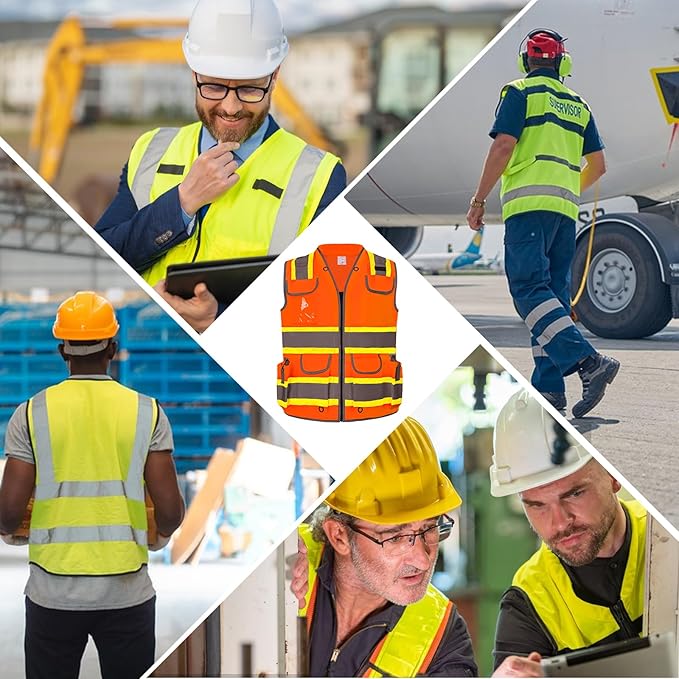 HYCOPROT Reflective Safety Vest Class 2 High Visibility Heavy Duty Construction Vest with Padded Neck,Meet ANSI/ISEA Standard