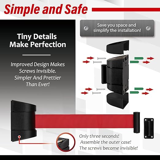 DuraSteel Wall Mount Crowd Control Retractable Belt Barrier - 9.2 Ft Red Retractables Barrier Belt w/ABS Casing, Do Not Enter Crowd Control Barriers Line Divider NOT Stanchions with Retractable Belts