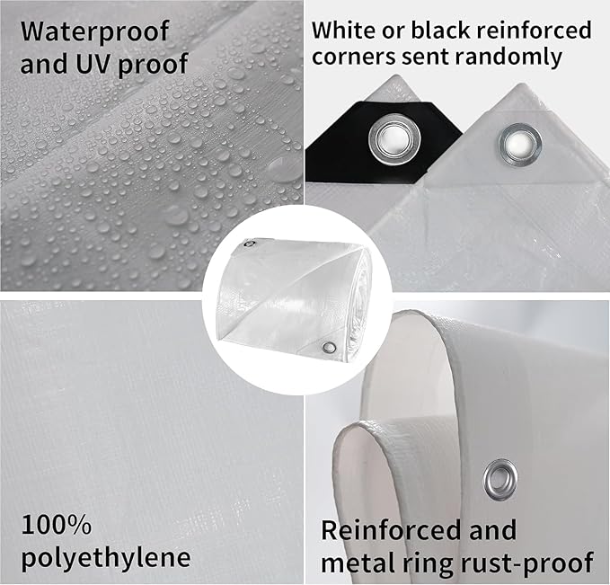 TARPAL Tarp 6'x 10' White Tarp Waterproof 7.5 mil(2-Pack) Medium Duty All Purpose Poly Tarps Cover Waterproof,Snow Proof UV Protection,Rip and Tear Proof,Poly Tarpaulin