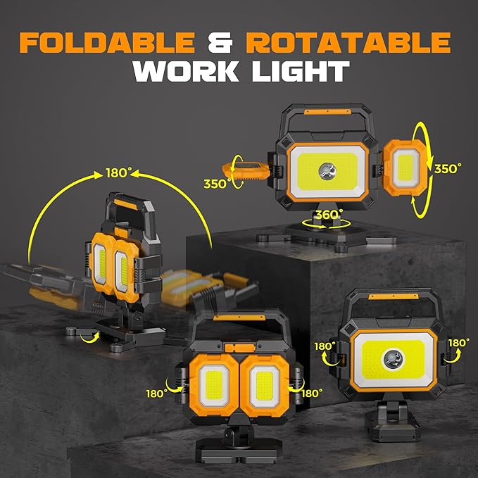 Yzoni LED Rechargeable Work Light, 40W 4000LM Magnetic Work Light with 6 Modes, Battery Powered Portable Mechanic Lights with 360°Rotate Foldable Design for Auto Car, Garage, Workshop