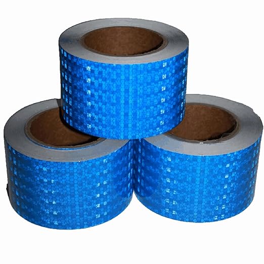 Industrial Reflective Tape Blue 3 inch Wide, Outdoor Waterproof High Visibility Safety Warning Adhesive Strips (66 feet, 3 Rolls)