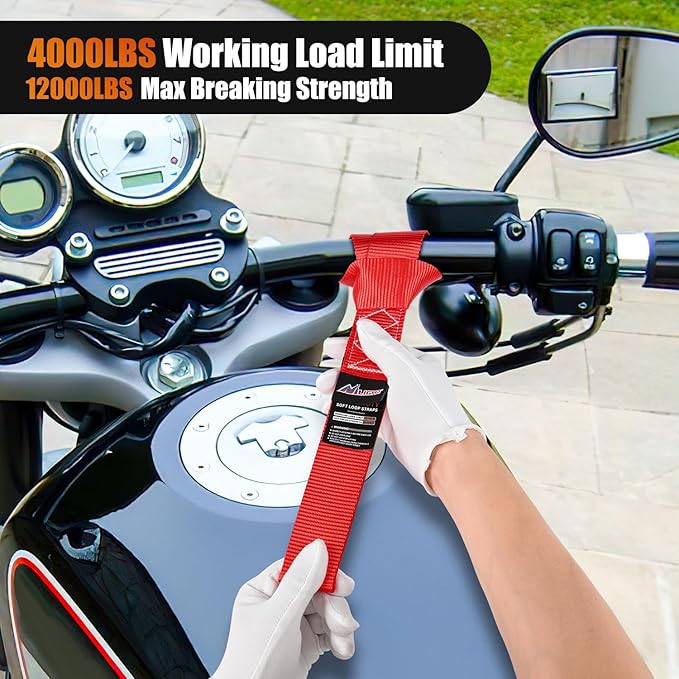 Nilight Soft Loop 1.7”×17" Motorcycle Tie Down Straps Heavy Duty 12000Lbs Max Break Strength for Securing ATV UTV Kayak Moving Cargo (8PK-Red)