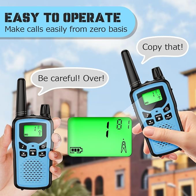 Rechargeable walkie talkies for Adult walkie talkies Long Range, 22 Channel FRS 2-Way Radios Walky Talky with LED Flashlight for Climbing, Camping Trip and Family Emergency Kit(2 Pack Blue).