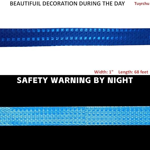 Reflective Tape Blue 1 inch, Outdoor Waterproof High Visibility Warning Industrial Marking Tape, Safety Stickers (68 feet)