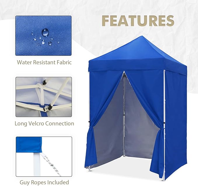 EAGLE PEAK 5x5 Instant Canopy with 4-Side Wall Panels, Small Pop up Portable Canopy Tent with Carry Bag, Light Weight Sun Shelter for Sports, Camping and Beach, Blue