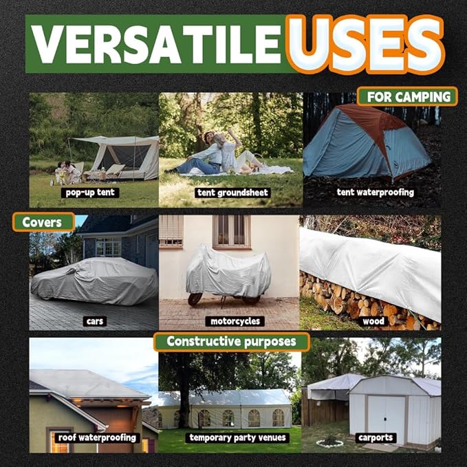 RAINDEWAY 12 Mil Heavy Duty White Tarp 6x10 Feet (2 Pack), UV Resistant, Waterproof, Weatherproof Poly Tarp with Metal Grommets and Reinforced Edges