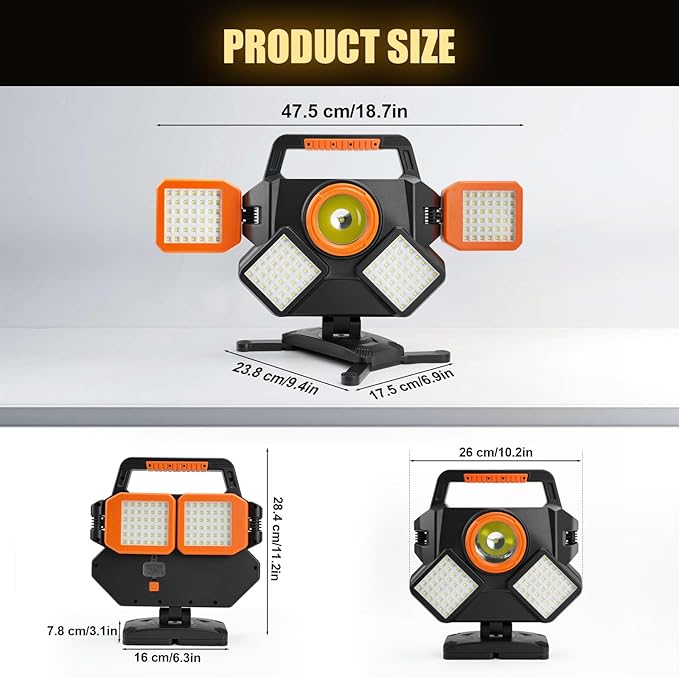 55W Rechargeable Work Light 5000LM, Foldable&Rotatable Magnetic LED Work Light with 6 Modes, 8000mAh Battery Powered Portable Work Lights for Workshop, Car Repair, Construction, Camping, Emergency Use