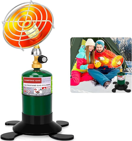 Portable Propane Heater for Camping, Outdoor Small Space Patio Heater with Control Valve, Radiant Cordless Garage Tent Heaters with Foldable Gas Tank Holder for Hiking Ice Fishing Hunting Backyard