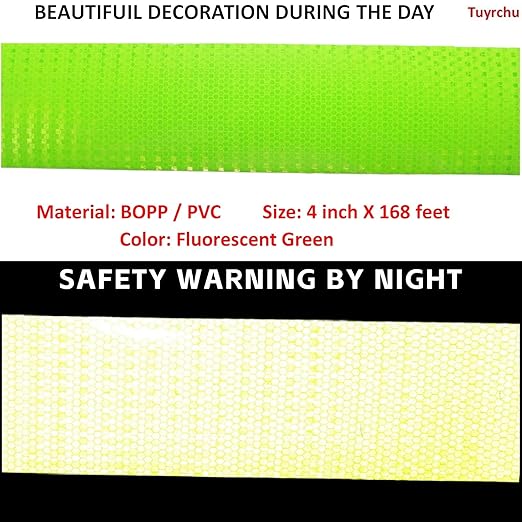 Fluorescent Green Reflective Tape 4 inch Wide, Outdoor Waterproof Safety Adhesive Stickers, High Visibility Industrial Marking Tape (168 feet)