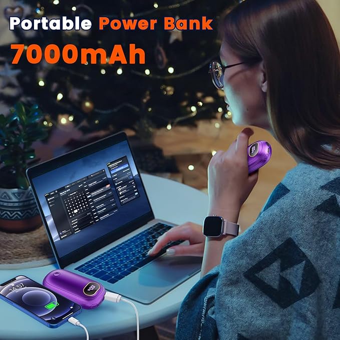 Electric Hand Warmers Rechargeable with Power Bank, LED Display, 17Hrs Warmth, Dual-Side 4 Levels Fast Heating Portable Pocket Heater for Hunting, Camping, Golf, Outdoor, Gifts for Women/Men
