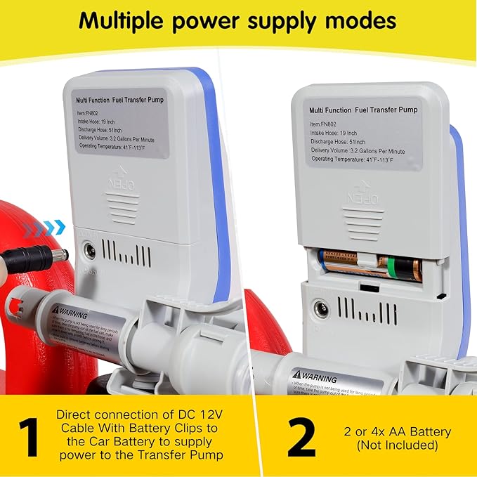 16 Gallon Portable Fuel Caddy Tank with 2.8GPM Automatic Fuel Transfer Pump, 12V / 4AA Battery Powered, Extra Long Hose, Portable Liquid Pump for Gasoline Diesel Fuel & DEF/Urea Liquid