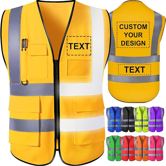 Custom Safety Vest for Men with Logo Pockets High Visibility Reflective Vests Construction Security Workwear