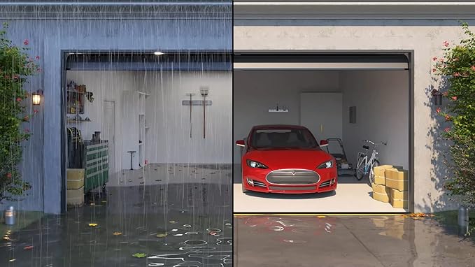 1 ½" High Garage Door Flood Barrier Threshold Kit (18'3") | Flexible PVC | Complete Kit Includes 3 Adhesives| GaraDry