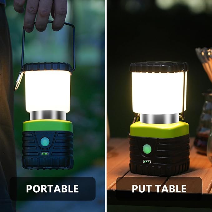 3PCS 3200K Warm Light LED Camping Lantern Rechargeable 1000LM, 4500mAh Power Bank, Flashlight for Hurricane Emergency, Hiking, IP44 Waterproof Lantern(Green)