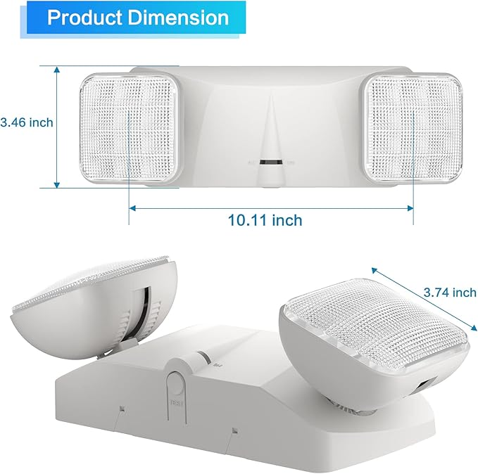 SPECTSUN 4 Packs LED Emergency Lights with Battery Backup, Two Head Adjustable Commercial Emergency Lights, UL Listed, AC 120/277V, Hardwired Emergency Exit Light Fixtures for Business/Home.