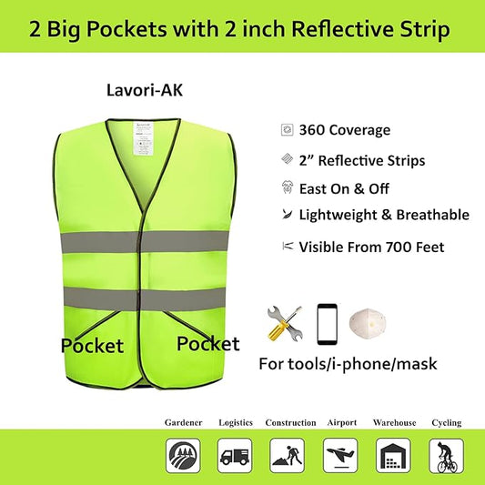 Safety Vests 10 Pack -Yellow Reflective High Visibility Construction Work Vests for Men,Woman,Pockets,Hi Vis Mesh and Neon Silver Strip,CIMC
