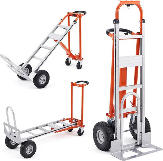 CREWORKS 3-in-1 Convertible Hand Truck, Aluminum Alloy Folding Hand Truck Dolly, Foldable Dolly Cart with Wheels 1000 lb Capacity, Lightweight Flat Platform Cart Moving Dolly for Home & Industrial Use