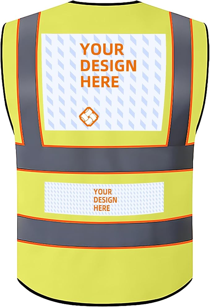 Custom Safety Vest Personalized Logo Hi Vis Class 2 Reflective Multi Pocket Zipper Construction Work Vest