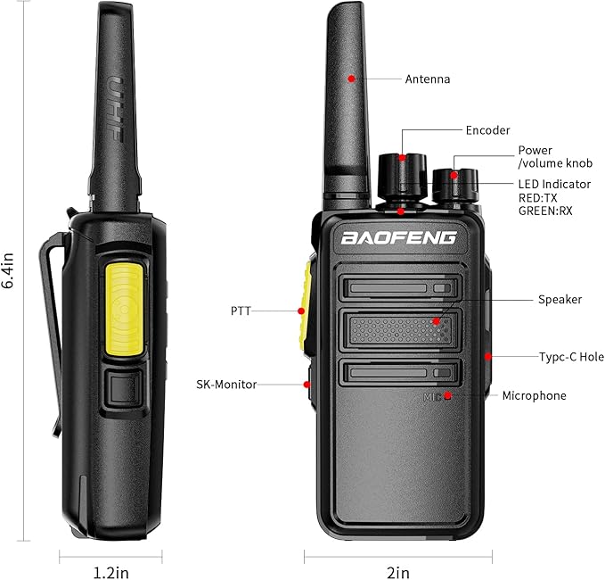 BAOFENG BD-V12B Radio 6 Pack Long Range Walkie Talkies for Adults, Portable FRS Two-Way Radios Rechargeable, with 6 Way Gang Charger,Earpiece,Typc-C Charging for School,Restaurant,Men,Birthday Gifts