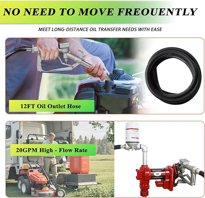 12V Fuel Transfer Pump w/Manual Nozzle, 20 GPM High Flow DC Diesel Transfer Pump, Gas Heavy Duty Transfer Pump with Filter for Gasoline, Diesel, Kerosene, Biodiesel and More